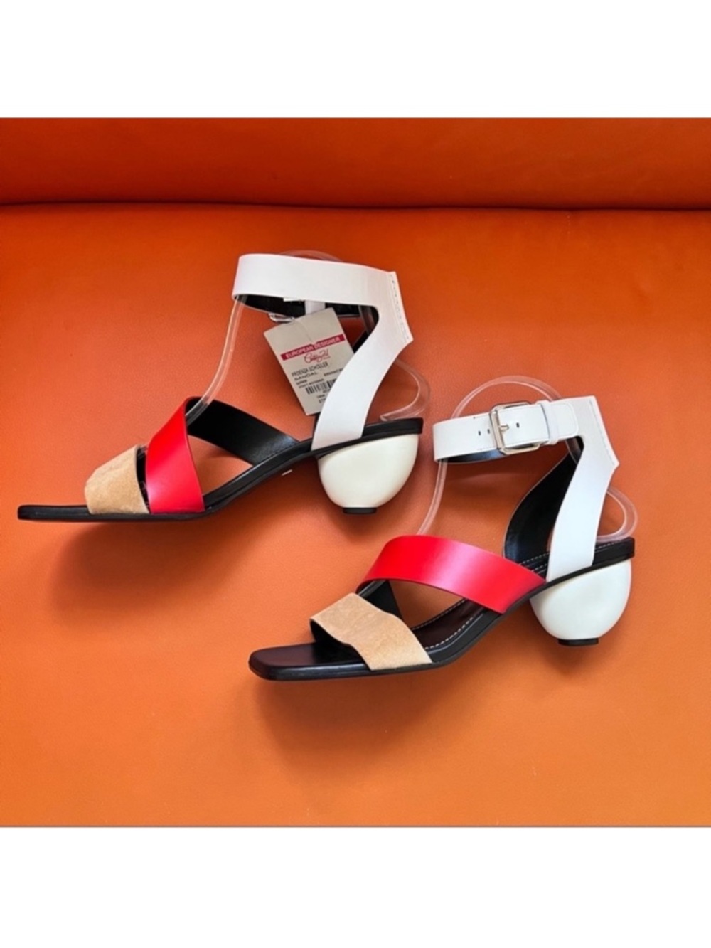 New! PROENZA SCHOULER Multicolor Sculpted Heel Strappy Leather Sandals - Picture 7 of 10